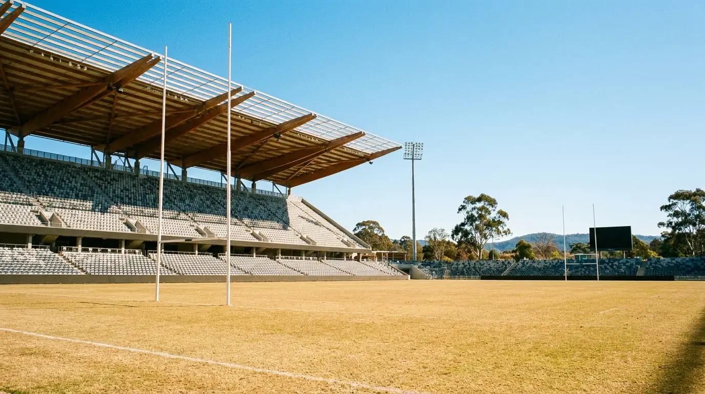 Rugby match on firm dry Australian pitch with clear sky typical of Southern Hemisphere conditions