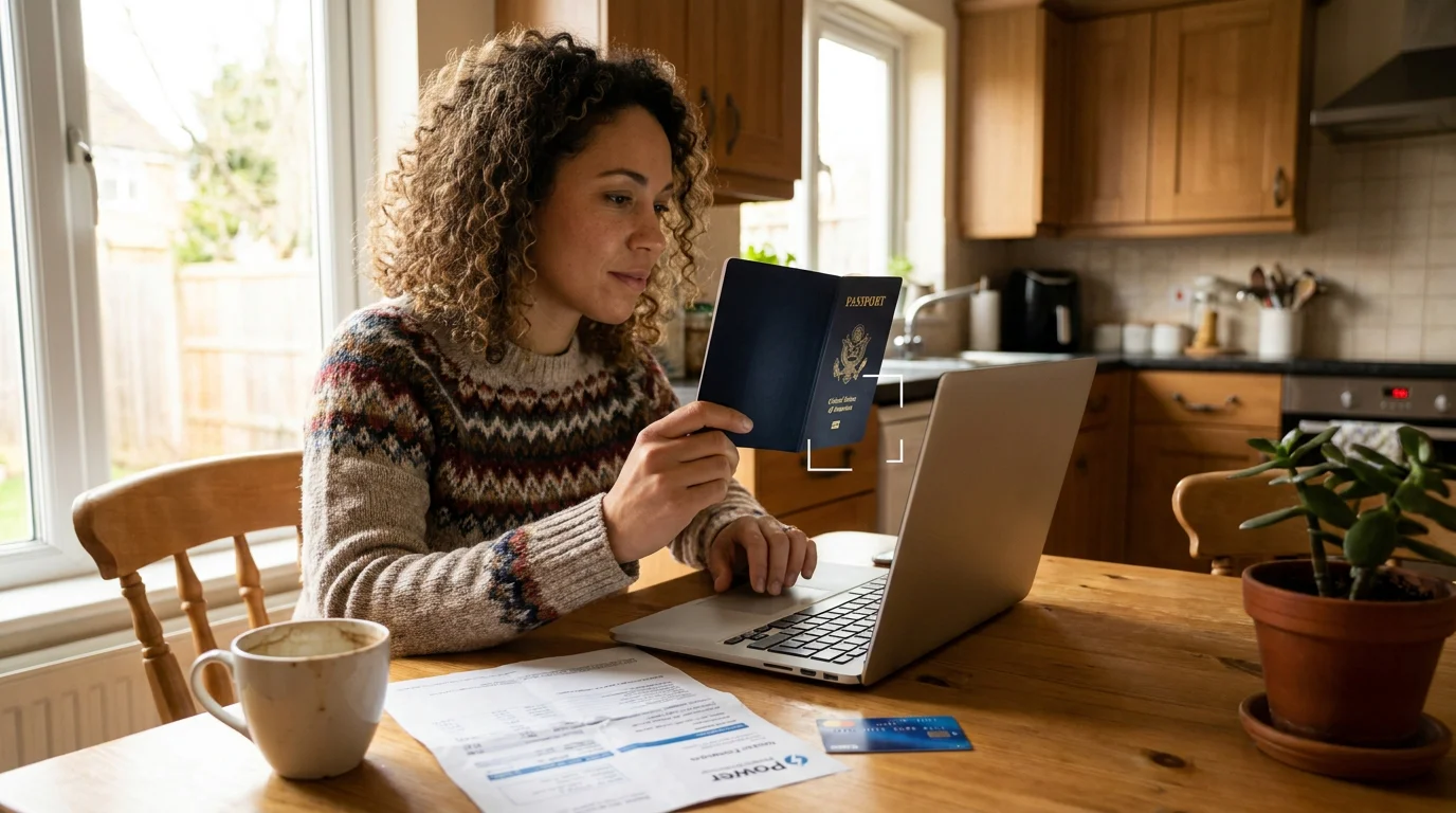 New bettor completing identity verification with a passport during online account registration