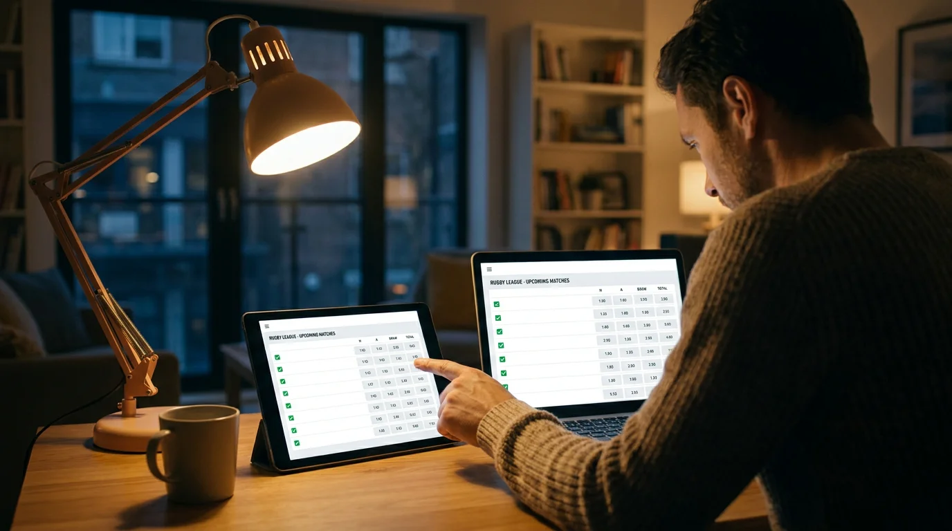 Bettor comparing rugby world cup odds across multiple bookmaker platforms on screen