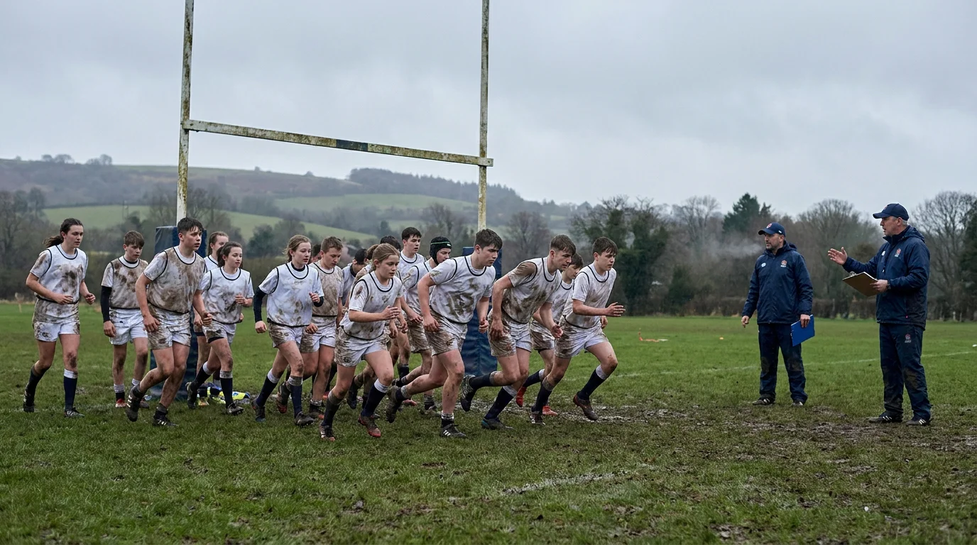 Young England rugby players training together during Six Nations preparation camp