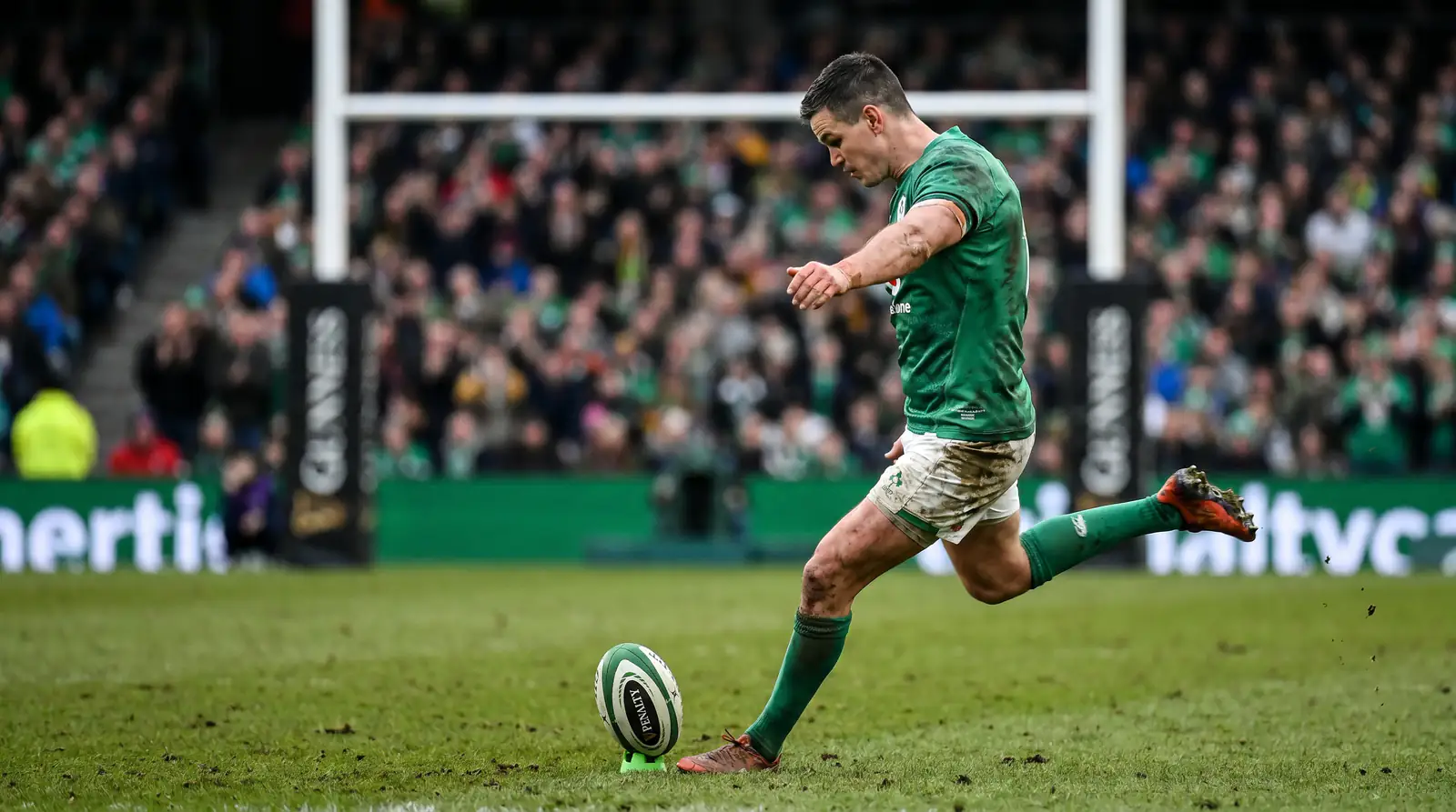 Fly-half lining up a penalty kick to accumulate points at the Rugby World Cup