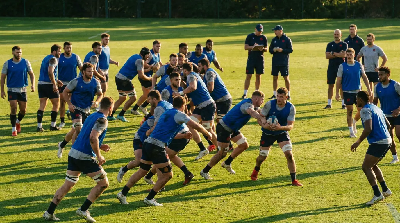 French rugby squad training session showcasing Top 14 depth and talent