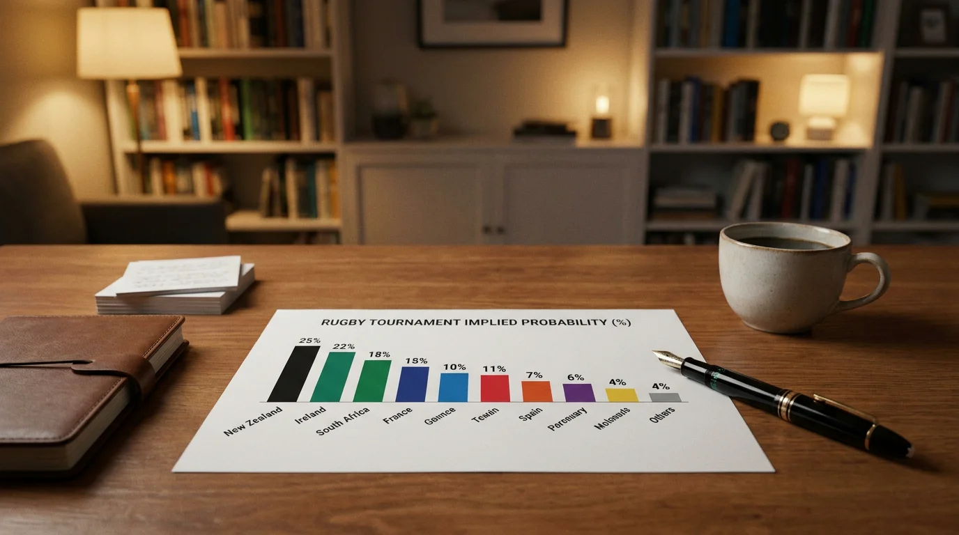 Implied probability calculation showing bookmaker overround on a rugby outright market