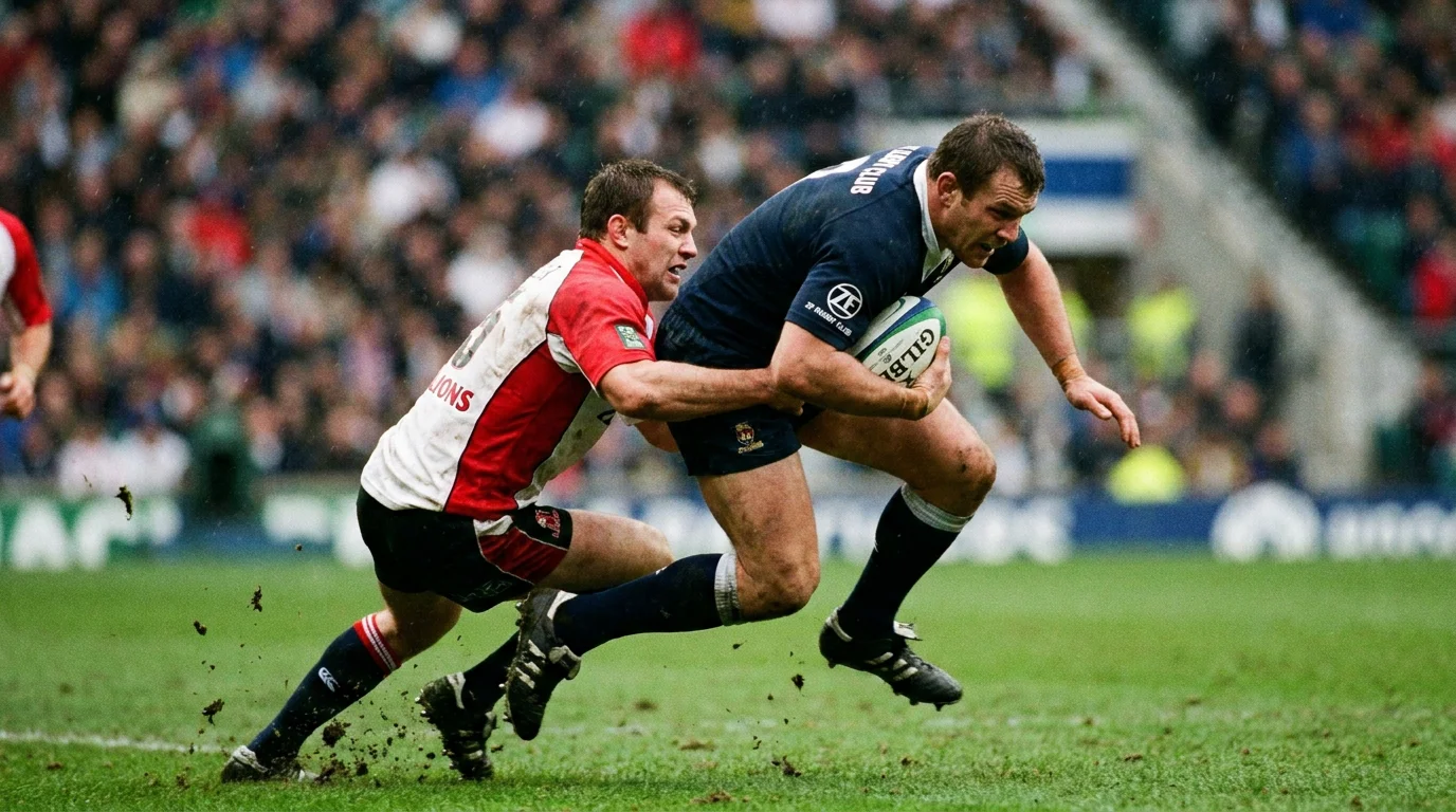 Rugby match tackle during an intense knockout round