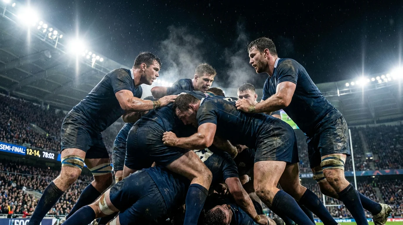 French rugby players in an intense RWC 2023 quarter-final moment