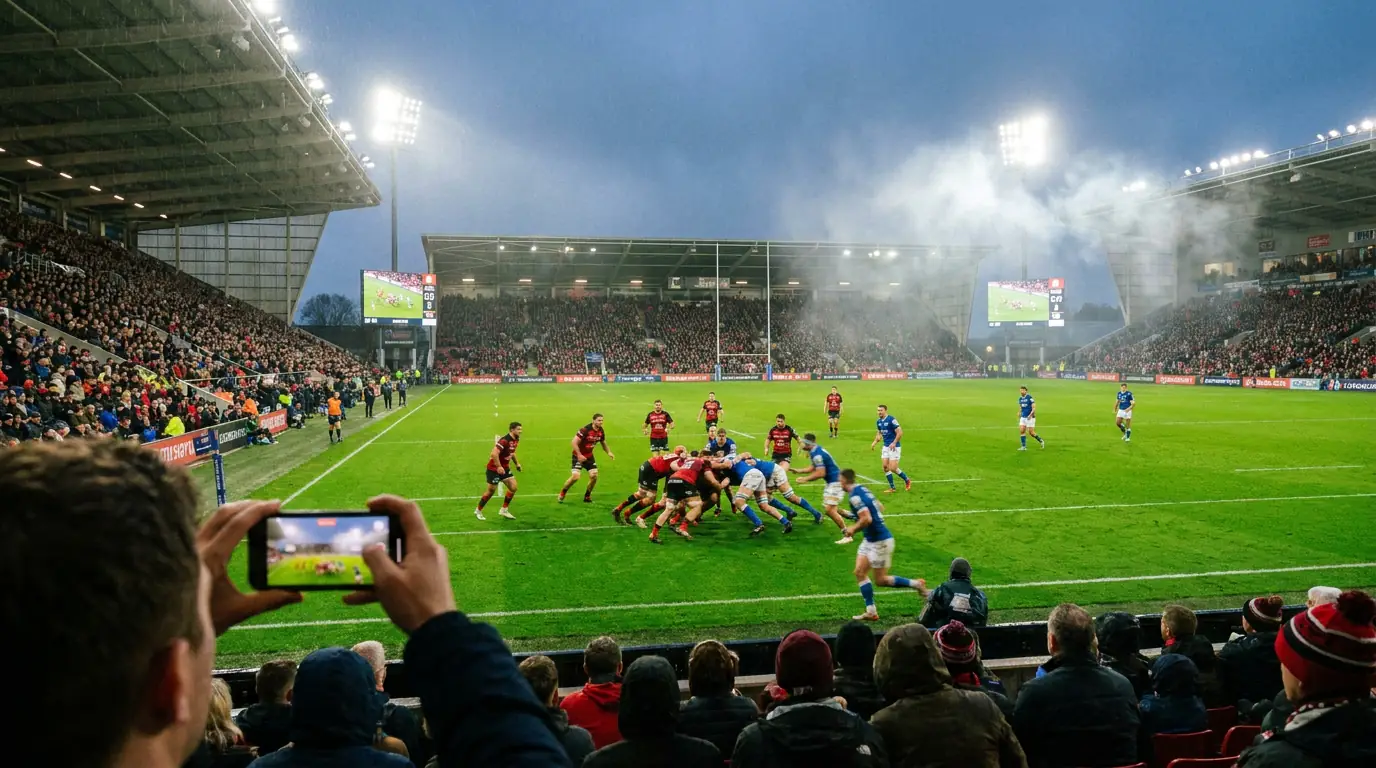 Live in-play betting during a rugby union match with real-time odds updating