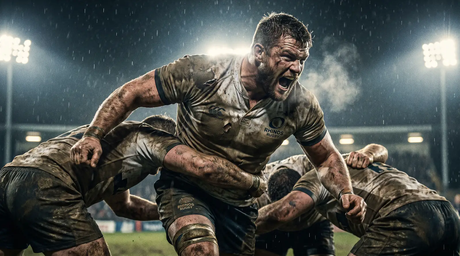 Dominant forward controlling the breakdown in a Rugby World Cup final