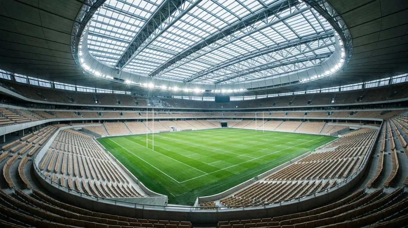 Melbourne stadium with retractable roof closed for dry playing conditions