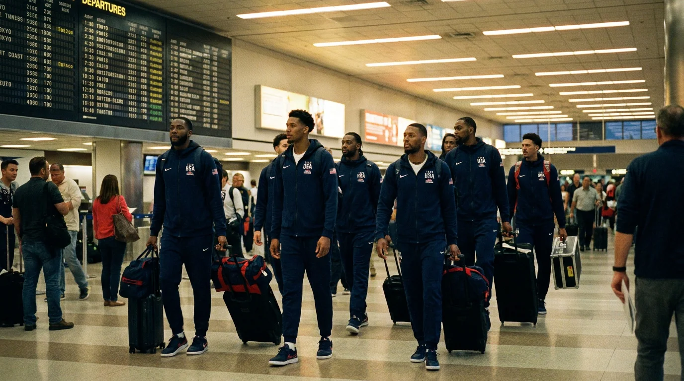 Rugby team travelling through airport with luggage representing long-haul Southern Hemisphere journey