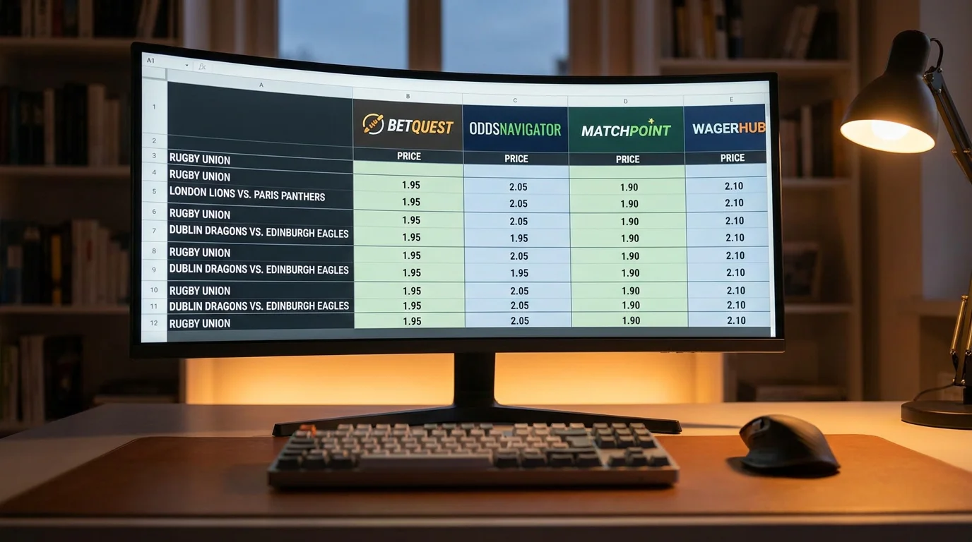 Odds aggregator displaying rugby match prices from multiple UK operators