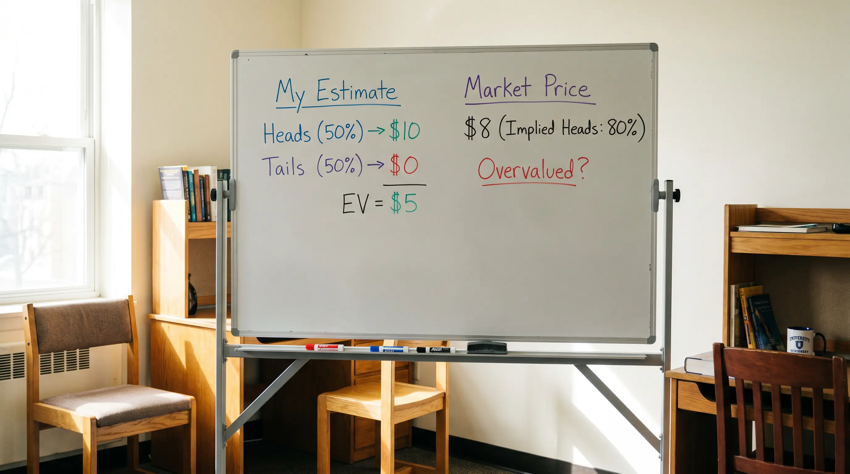 Simple value assessment model comparing estimated and market probabilities