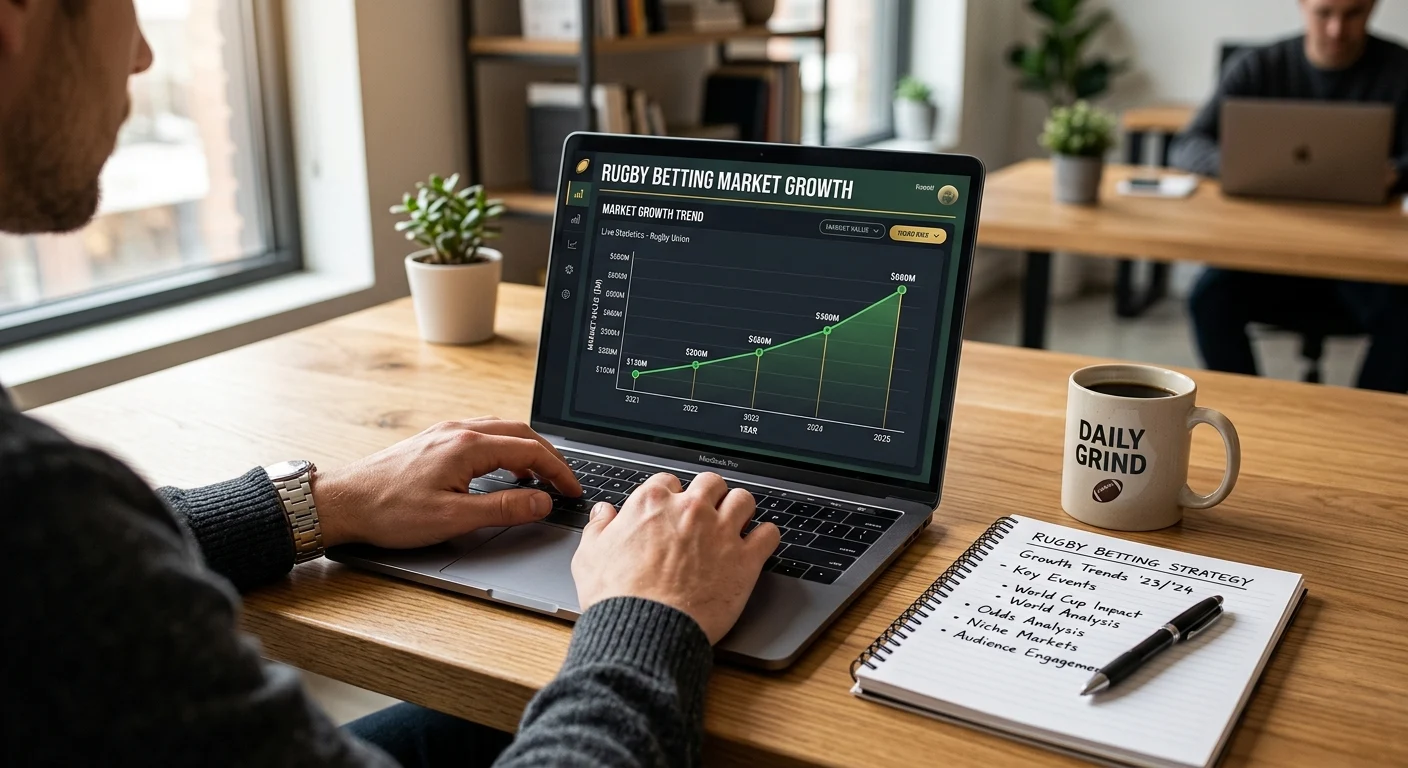 Rugby betting market growth trend displayed on a laptop screen