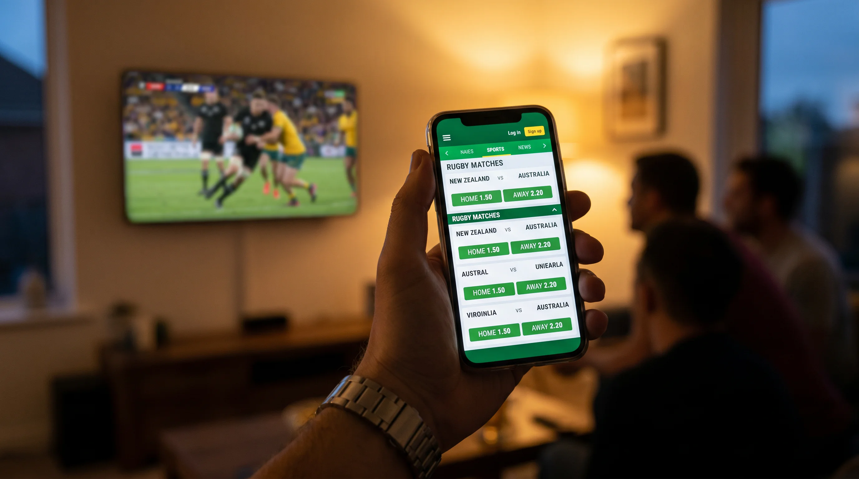 Person browsing rugby betting markets on a mobile phone