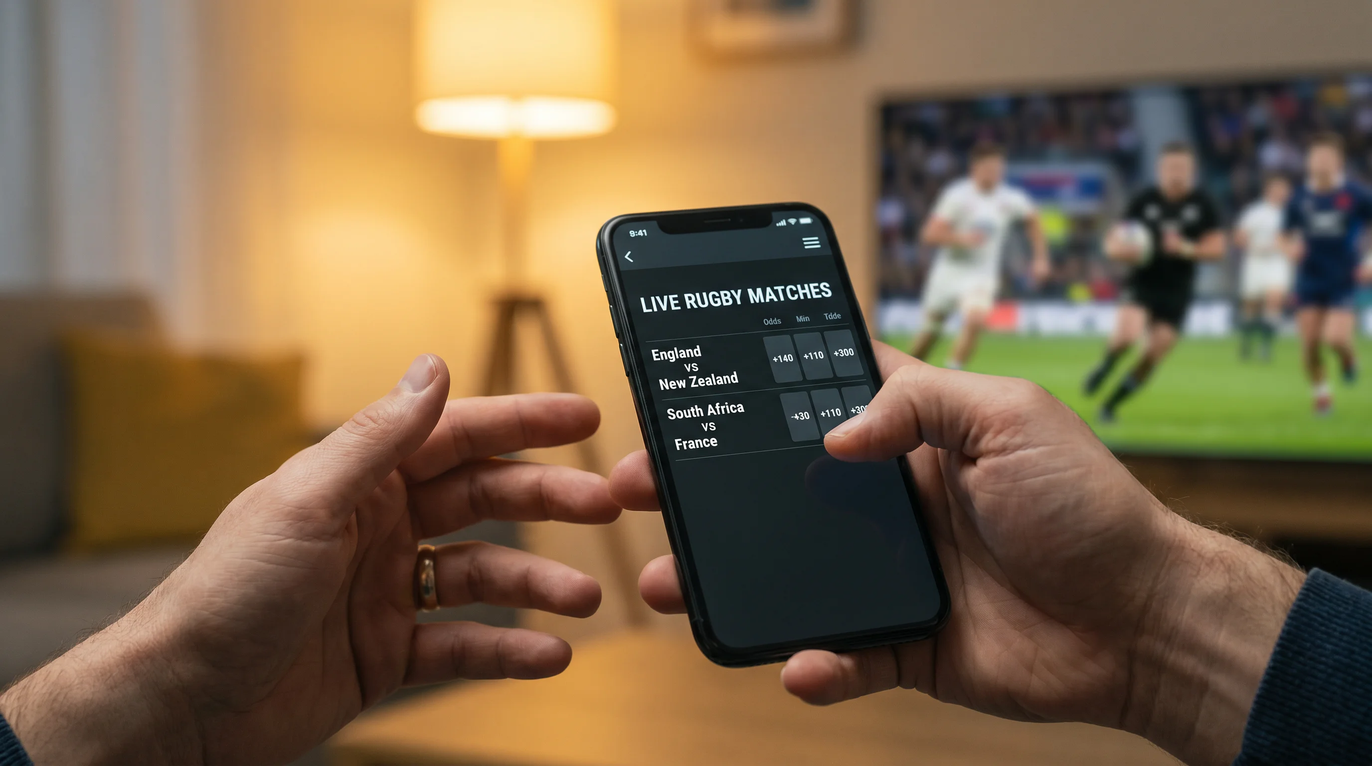 Bettor browsing rugby world cup markets on a mobile betting app