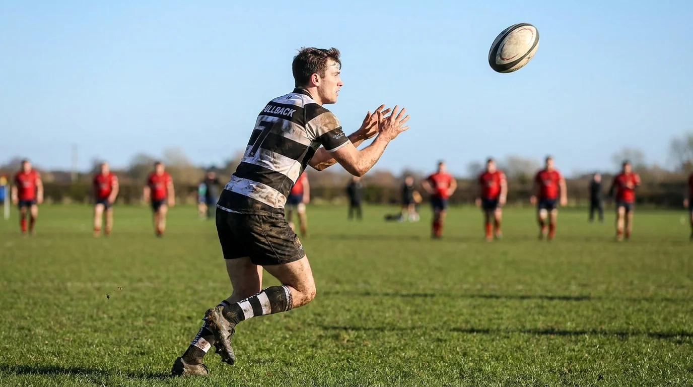 Full-back scoring from a counter-attack in a tight Rugby World Cup knockout match
