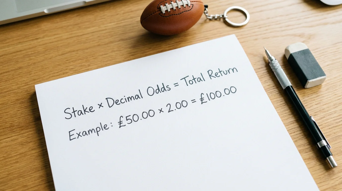 Payout calculation showing decimal odds multiplied by stake for a rugby world cup bet