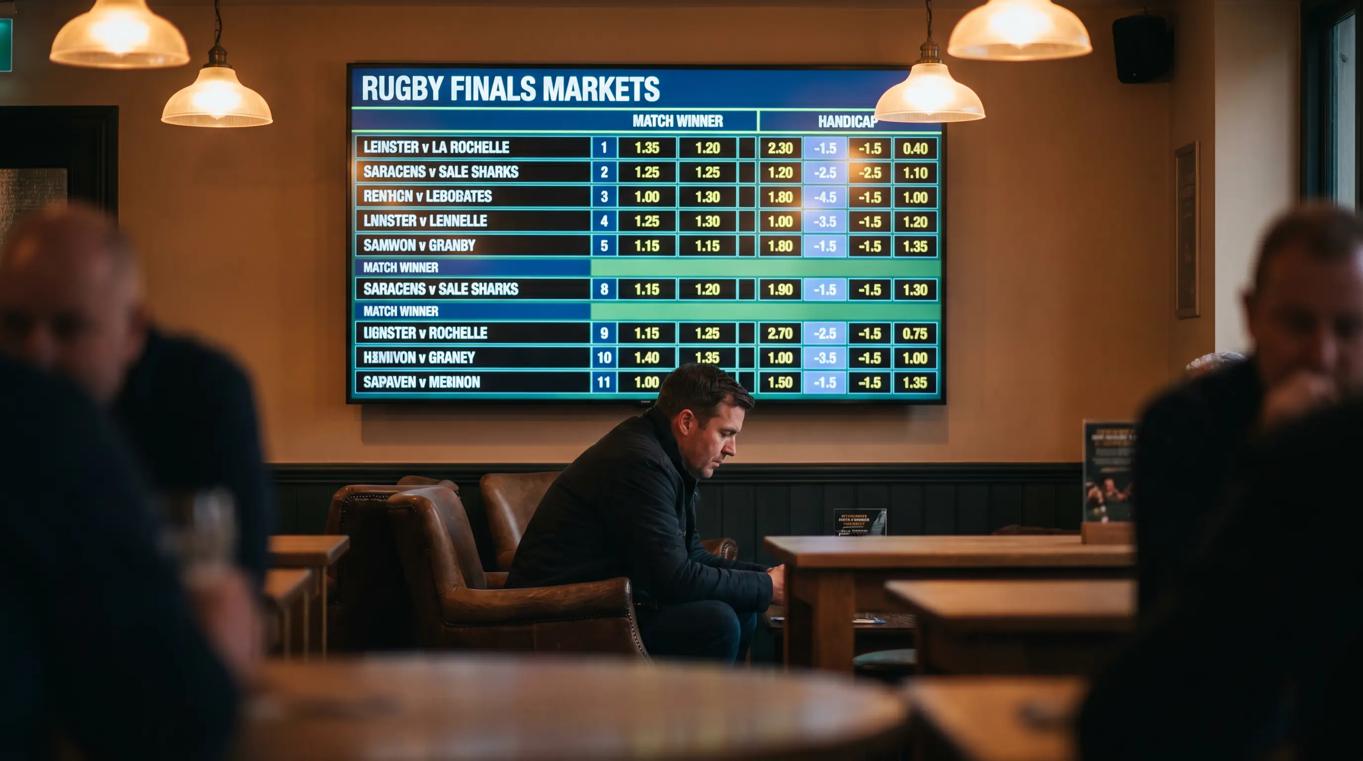 Rugby World Cup final betting markets displayed on a bookmaker screen