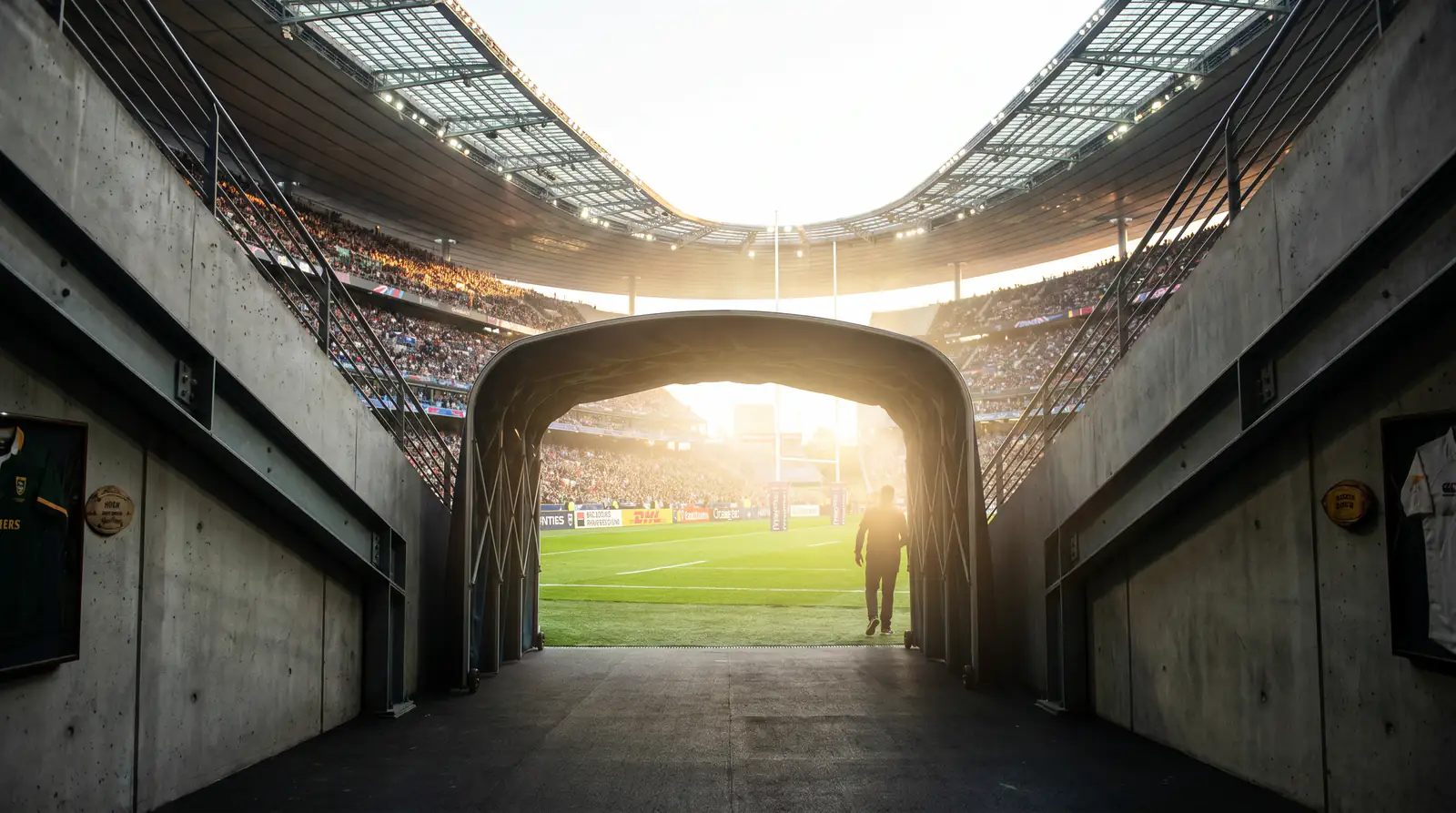 Historic rugby World Cup tournament venues collage showing previous host nation stadiums