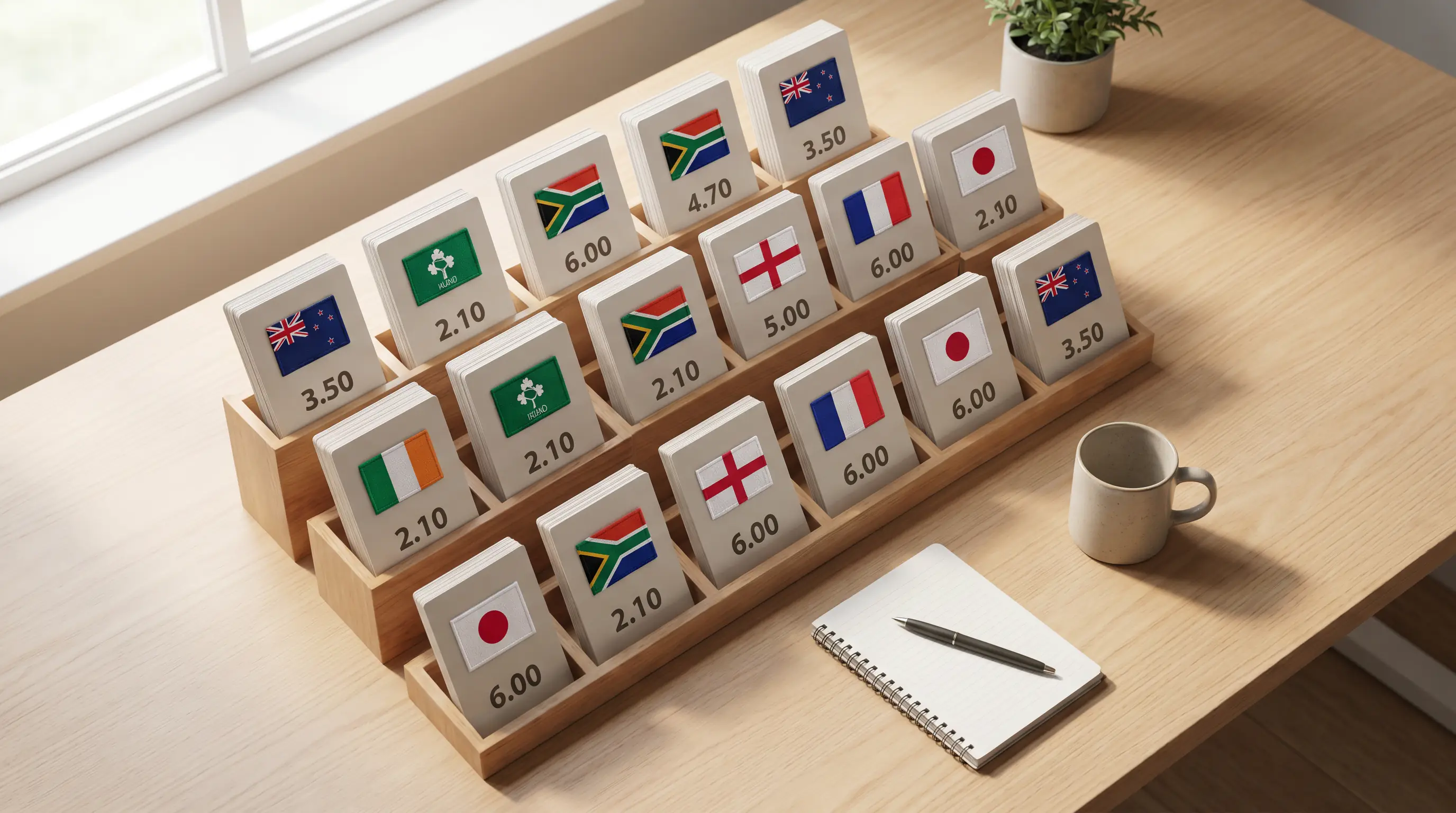 Tiered outright odds display for Rugby World Cup contender nations