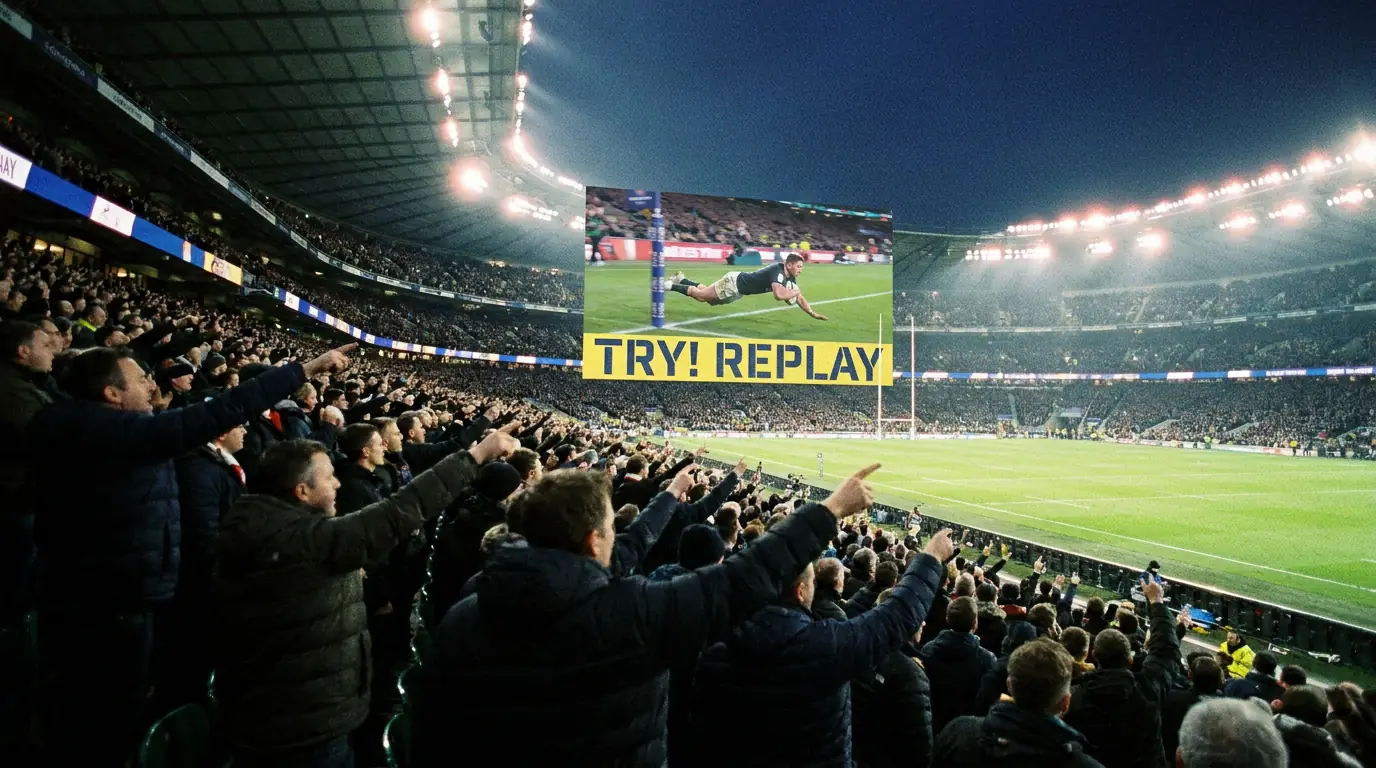 TMO video review screen during a Rugby World Cup match creating odds freeze