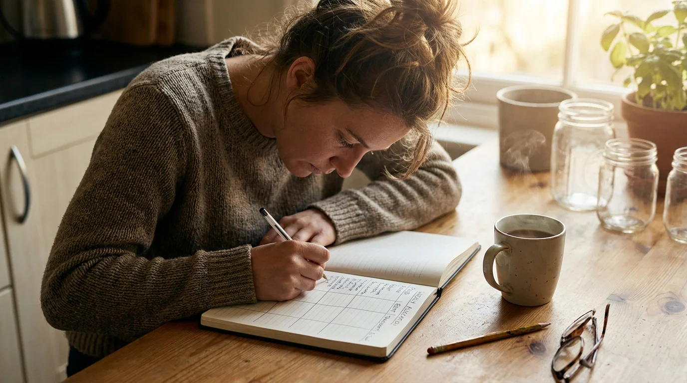 Person setting a fixed betting budget in a notebook before a rugby tournament