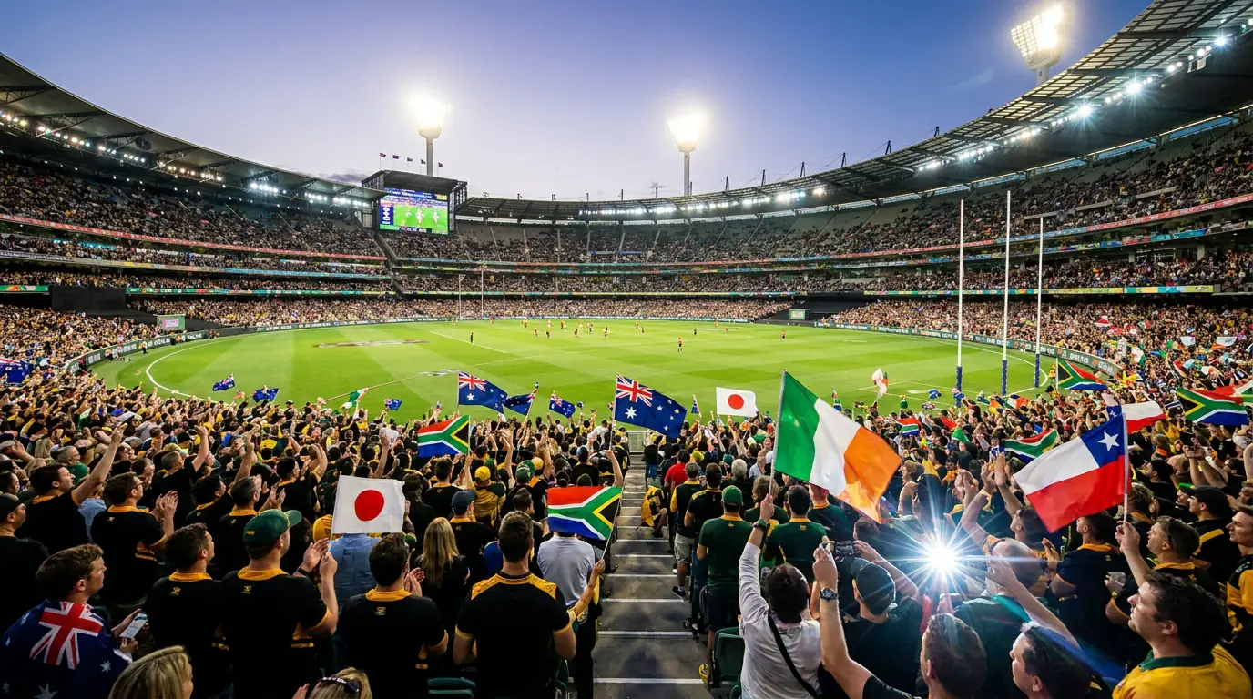 Packed Australian stadium with New Zealand supporters among crowd for trans-Tasman rugby test